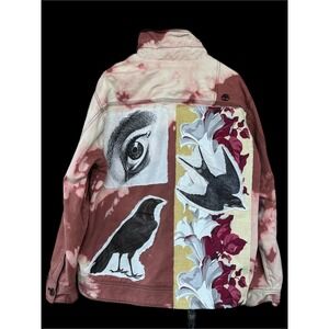 Upcycled Timberland Utility Jacket XL Artwear Folk Naturalist Moth Coat